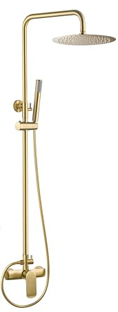 VALAZ Duschsäule Einhebelmischer Gold Matt | Duschstange mit Brause Kalt und Warmwassermischer, wassersparend | Schnelle Installation | Rostfrei, Länge 80-120 cm, Sprüher 20 cm, Turia-serie