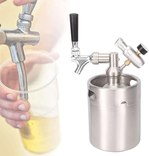 ANGDI Growler de Barril presurizado de Doble Pared, Mini Barril de Cerveza de Acero Inoxidable de 2 litros, Kit dispensador de Cerveza de Barril portátil con Grifo Desmontable y regulador