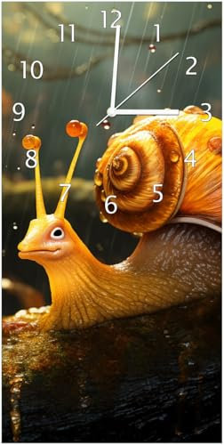 Wallario Design-Wanduhr Schnecke auf AST aus Glas, Motiv-Uhr Größe 30 x 60 cm, weiße Zeiger