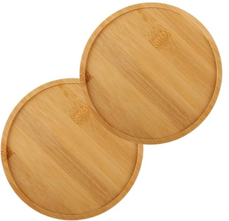 Tabanzhe 2PCS Round Bamboo Plant Pot Saucers,6Inch/15.5cm Garden Flower Pot Drip Tray Set Durable Bamboo Flower Saucer Candle Holders Tea Cup Coffee Cup Holders for Indoor Outdoor