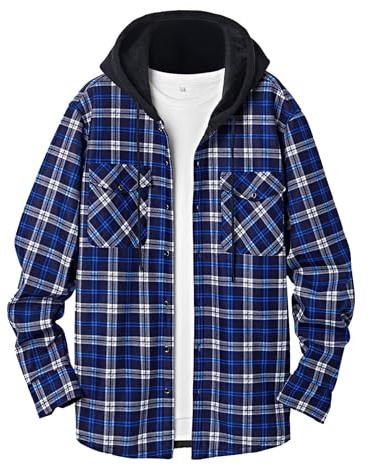 QIXING Sweat à capuche en flanelle à carreaux pour homme - Veste d'hiver chaude doublée de polaire - Manches longues - Manteau doux boutonné avec capuche