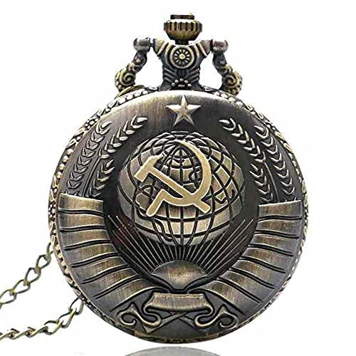 JFNHUTL Retro Russia Unione Sovietica Bandiera Russa Distintivi Martello Falce Orologio da Taschino Gancio Design URSS Collana Catena Regalo per Uomo Donna