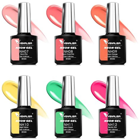 VENALISA Gel Nail Polish Set 6 Colors Spring Summer Nails Neon Macaron Gel Polish Warm Pink Orange Green Hot Pink Gel Polish Soak Off Nail Lamp Cured Nail Manicure Nail Art