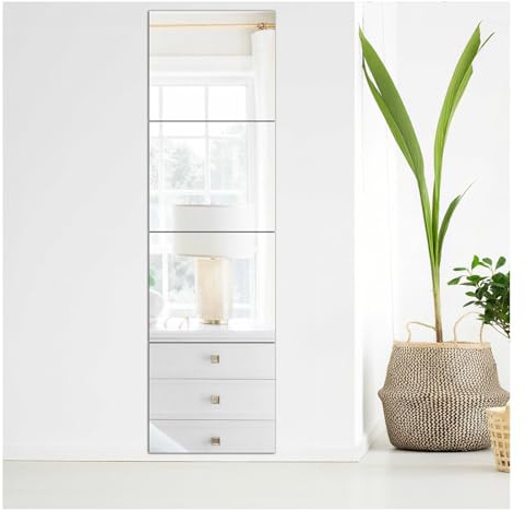 COUXILY 4 pezzi 35 x 35 cm quadrati autoadesivi per piastrelle, in vetro fai da te, decorazione da parete, senza acrilico, per appartamenti in affitto, bagno, parete a specchio, set con adesivo