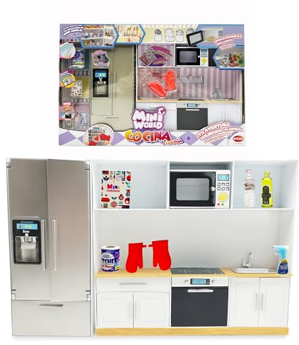 Bizak Mini World Playset 64506010 Set de Cuisine avec Four, Micro-Ondes, réfrigérateur, Distributeur de Glace et Accessoires, pour Enfants à partir de 6 Ans