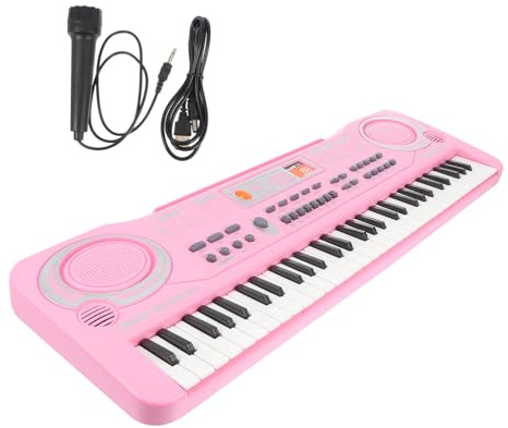 YARNOW Piano Jouet Électronique Rose Multifonctionnel 61 Touches en Abs pour Garçon et Filles, Jouet Musical Éducatif Présent d'anniversaire pour Stimuler Le Cerveau