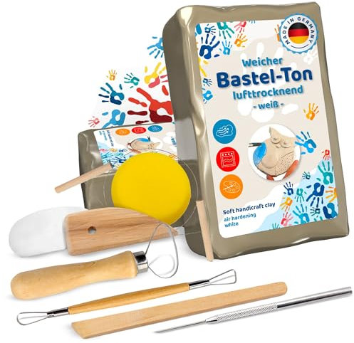 Ton lufttrocknend 2,5kg - inkl. Werkzeug, Bastelspaß für Zuhause, Modelliermasse, Knetmasse, Ideal für Hobbyisten und Bastelbegeisterte. Ideal für Ihre Freizeitgestaltung. Töpfern, Air Dry Clay
