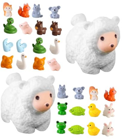 LALADEFIEE 30stücke Miniatur Tierfiguren Süße Frösche Schafe Und Enten Für Mini-Garten Deko Kreative Ornamente Für Mooslandschaften Und Puppenhäuser