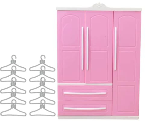TTETTZ Puppenschrank mit Öffnung, Geschenk für Kinder, Weihnachtsüberraschung, inklusive 10 Kleiderbügel, Style B