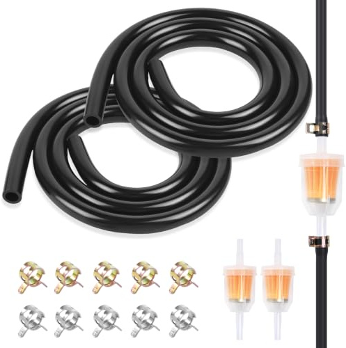 2 Stück Benzinschlauch, 2 Meter Schlauch Kraftstoffschlauch 5mm Ölschlauch mit Benzinfilter 6mm, 10mm Schlauchschellen und Verschlussringe, Kraftstoffleitung Kit für Rasenmäher, Auto, Traktor, Motoren