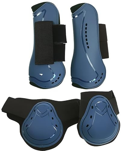 Merauno ® Horse Gaiters Fetlock, robuster PU Shell elastischer Haken Schleifenverschluss, Tendenstiefel, Weich gefüttert, Stoßdämpfend, atmungsaktive Löcher zum Springen, Reiten, Events (S, Navy)