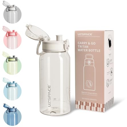 UZSPACE Water Bottle Dishwasher Safe, Tritan 600ml Frost White | Clear Water Bottle no Straw, Leakproof Water Bottle with Capacity Scale for School or Sports, Gym Bottle for Women & Men