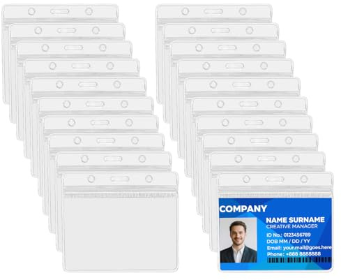 20 Fundas para tarjetas de identificación – Tarjetero Plástico Transparente para Acreditaciones Colgantes, Porta Tarjetas Colgante para Oficina, Escuela, Empresa y Eventos