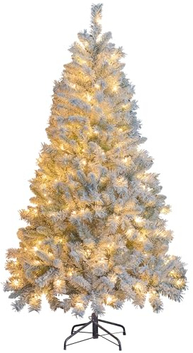 KI Store Prelit Flocked Christmas Tree 6ft Xmas Tree with Lights for Xmas Decor
