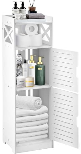 EVERGOODS 3 Tier Bathroom Storage Cabinet with Shelves, Waterproof White Freestanding Organizer Unit 80x24x20cm for Toilet, Kitchen, Office, Living Room & Entryway