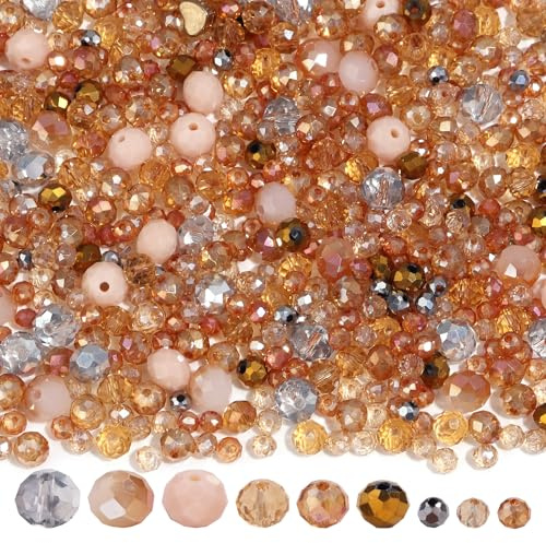 Yumttero 900 Stück 4/6/8 mm Facettierte Kristallperlen, Braun Glasperlen Set, Mit Fester Menge für jede Farbe, für DIY-Armbänder, Halsketten, Ohrringe, Handyketten, Schmuckherstellung