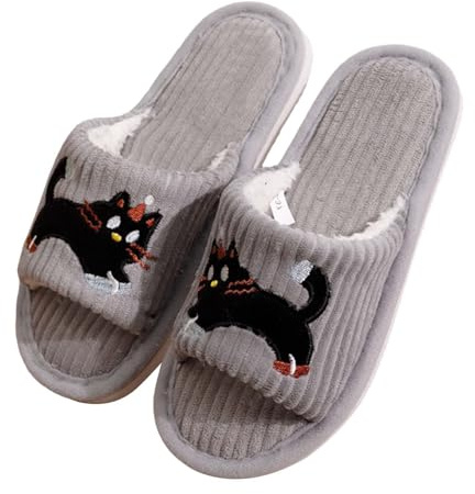 Pantoufles pour femme avec motif chat de dessin animé, chaussons moelleux à bout ouvert, chaussures d'intérieur fantaisie adorables en mousse à mémoire de forme, chaussures d'intérieur confortables