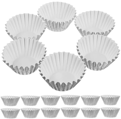 DEARMAMY 500 piezas Mini Moldes para Magdalenas de Aluminio Plateado Grueso Resistentes para Hornear Cupcakes y Cheesecakes Fiestas Bodas Cumpleaños