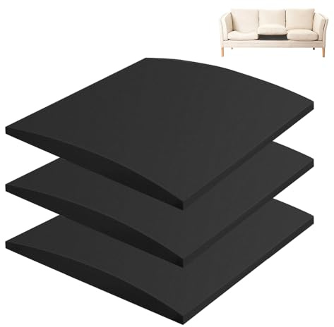 XPJBKC Cojín de sofá para asiento caído, paquete de 3 cojines de 50 x 50 cm, soporte de sofá, soporte de asiento curvo, espuma de repuesto de reparación de hundimiento debajo del sofá, color negro