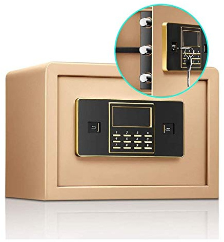 CLSDRZC Feuerfestes, wasserdichtes digitales Sicherheitsdepot mit elektronischem Tastaturschloss und Schlüssel für Heimbüro, Hotelschmuck, Passuhren, Bargeld (Gold) für Heimbüro, ca