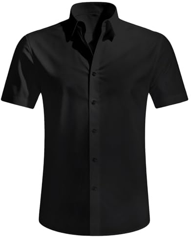 newhsy Womens Short Sleeve Blouse Shirts Stretch Formal Button Down Shirts Business Work Blouse Summer Casual Tops for Ladies (UK, Alpha, M, Regular, Regular, Black)