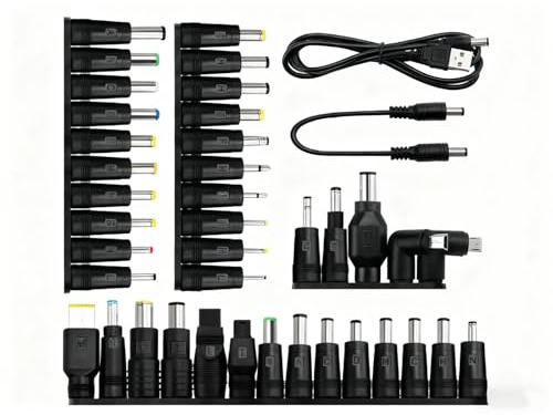 GERUI 39 adaptadores de corriente CC universales+dos cables. Adecuado para ordenador portátil, ordenador y audio, TV, etc. 5,5 x 2,1 mm DC Barrel Plug Adapter