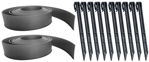 VICASKY Bordure Paysagère Jardin 1 Mètre x 2 Rouleaux l Noir avec Piquets De Fixation 10 Pcs pour Délimitation Pelouse Parterres Extérieur Flexible en PVC Robuste Et Isolation Végétale