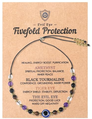 Tucnoeu Evil Eye Dainty Bracelet, Protection Bracelets for Women | Negative Energy Blocker, 5 Healing Stones, Gifts for Him Her, Valentine Day Gifts