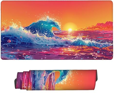 Gaming Mouse Pad 1000 x 500 mm Large Gaming Mouse Mat with Stitched Edges, Mousepad with Non-Slip Base, Extended Mousemat, Keyboard Desk Pad with Water Resist Surface (Waves and Sunset) Q-282