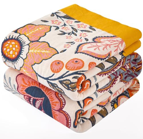 Dormilin Premium Boho Tagesdecke 200x230cm, 100% Baumwolle Doppelseitige Musselin Decke, Kuschelige Sofadecke & Bettüberwurf, Atmungsaktiv für Wohnzimmer und Schlafzimmer