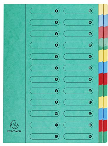 Exacompta 5124E Premium Ordnungsmappe aus extra starkem Colorspan-Karton DIN A4 24 vollfarbige bunte Fächer mit Organisationsdruck und dehnbarem Rücken Ringmappe Register-Mappe grün