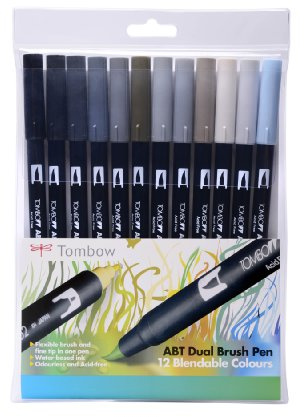 Tombow ABT Dual Brush Pen - Grey Colours (Pack of 12)
