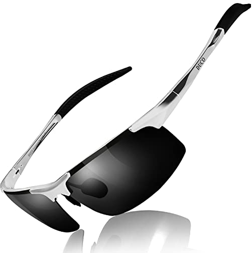 DUCO Occhiali da sole polarizzati uomo Occhiali sportivi Occhiali per la guida telaio in metallo 8177S (Lente grigia con cornice argento)