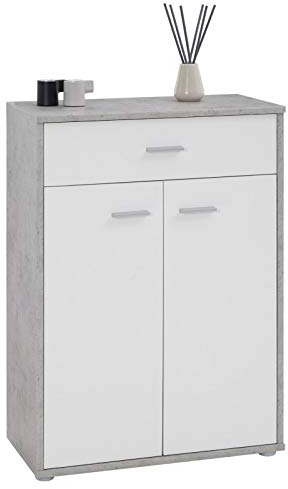 CARO-Möbel Kommode Sideboard Schrank Tommy Betonoptik/weiß, Anrichte Highboard mit Schublade und 2 Türen