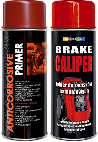 DECO COLOR Brake Caliper Red KIT Set (ANTICORROSIVE Primer and Spray Paint) Gloss Moto CAR Sport Tuning Drum (red kit)