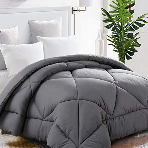 TEKAMON All Season Queen Comforter,Down Alternative Duvet Insert,Grey