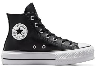 Converse Women's Chuck Taylor All Star Lift Platform Leather High Top, Black/Black/White, 8