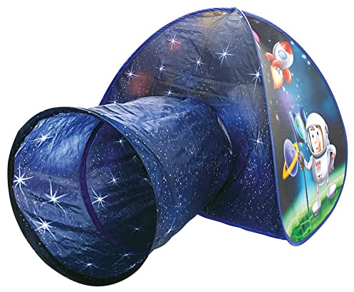 Bino Zelt mit Tunnel für Kinder ab 3 Jahre, Kinder-Kuppelzelt in Astronaut-Design mit Spieltunnel, Kinderspielzeug (Spieltunnel & Zelt können auch getrennt bespielt Werden, aus 100% PES), Blau