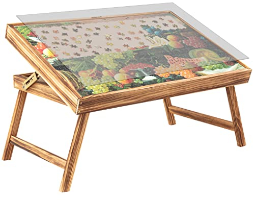 LAVIEVERT Holzpuzzle Tisch, Puzzle Brett, großer tragbarer Klapp-Kipptisch mit 4 Sortierer Sortierfächern & Rutschfester Oberfläche für Spiele & Puzzles pp bis 1.000 Teile Up to 1,000 Pieces