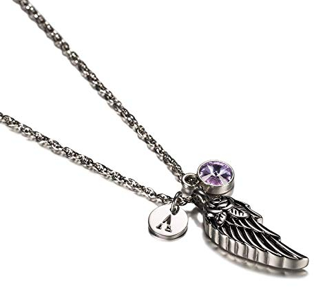 Daesar Urnen Anhänger Charms Kette Silber 60CM Edelstahl, Halskette Damen Z Buchstabe Juni Geburtsstein Engelsflügel