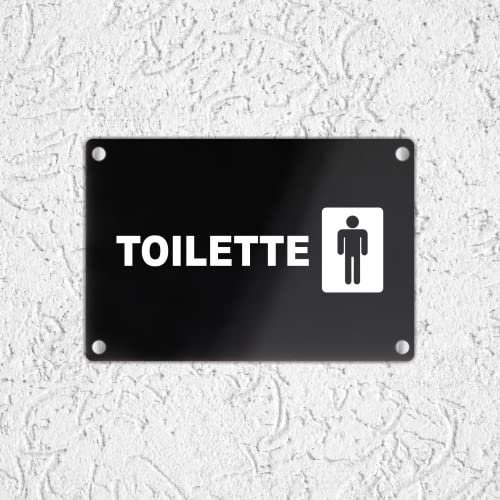 CARTELLO IN PLEXIGLASS NERO LUCIDO SEGNALETICO - TOILETTE UOMO - Con Distanziali in acciaio inox e Stampa U.V. (30X42 CM)