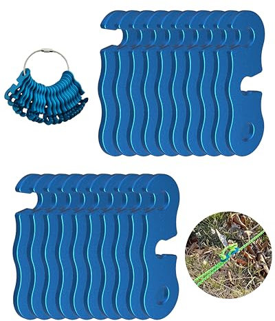 NACETURE Aluminiumlegierung Camping Zelt Spannschnur Einsteller Camping, Wandern, Rucksackreisen, ultraleichte Zeltheringe, Abspannleinen (blau, 20 Stück)