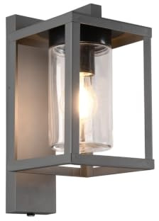 meineWunschleuchte Außen-Wandleuchte mit E27 LED Anthrazit | mit Dämmerungsssensor, Höhe 33,5cm, aus Metall und Glas, Schutzklasse IP44, moderne Wandlaterne, Fassadenbeleuchtung
