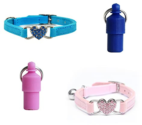 2 x verstellbare Halsbänder, Haustierhalsband, herzförmiges Kätzchenhalsband, Kätzchenhalsbänder mit Glöckchen, mit 2 Haustier-Anhängern für Kätzchen, Welpen und andere kleine Haustiere (rosa, blau)
