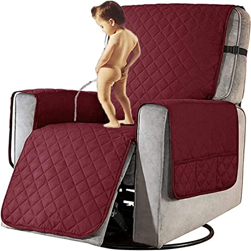 XRDSHY Sesselschoner für Fernsehsessel, Wasserdicht rutschfest Relaxsessel mit Armlehnen,1 Sitzer Taschen Sesselüberwurf,Waschbar Sesselschutz Haustieren,Rot-L