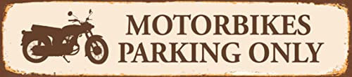 AGDeko® Blechschild 46x10cm Motorbikes parking only Motorrad Parkplatz Schild Vintage Stil KFZ Kennzeichen Format