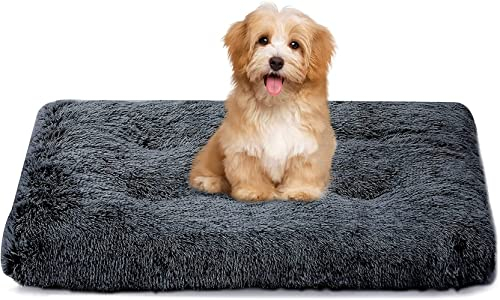 Tecageaon Hundebett-Matte, Haustierbett, weicher Plüsch, waschbar, Hundekäfigbett, Anti-Angst, bequemes Hundekissen (S-65 x 50 cm), Grau