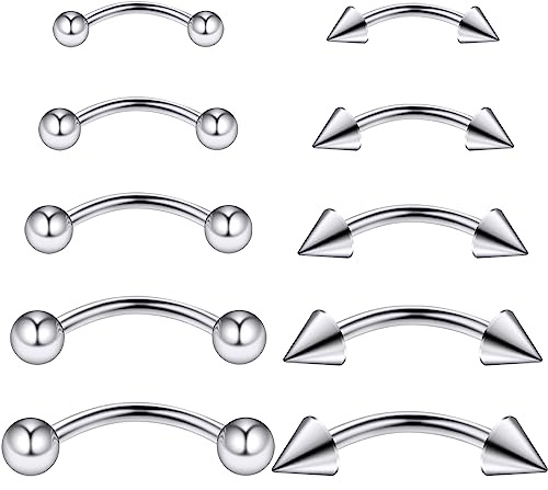 Yaalozei 14G Eyebrow Rings Rook Piercing Jewelry Daith Earring Surgical Stainless Steel Long Short Curved Barbell Snake Frog Eye Tongue Vertical Labret Lip Belly Navel Ring Piercing Jewelry Women Men