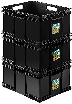 3X Euro Stapelbox 54l - 52,5 x 43 x 28,5 cm - Aufbewahrungsbehälter Euro-Box Ecoline Stapelkasten Transport Eurobehälter aus PP, Schwarz Eco