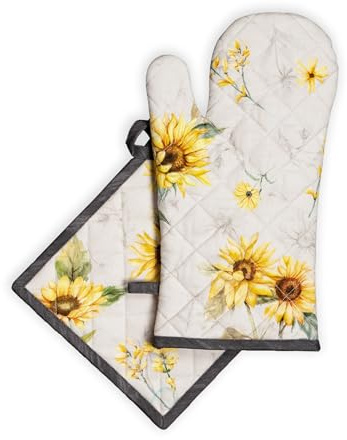 Maison d'Hermine Ofenhandschuh- und Topflappen-Set aus 100% Baumwolle (19 x 33 cm & 20 x 20 cm), hitzebeständige Handschuhe mit Schlaufe zum Anfassen heißer Pfannen, Frühjahr Sommer - Candice